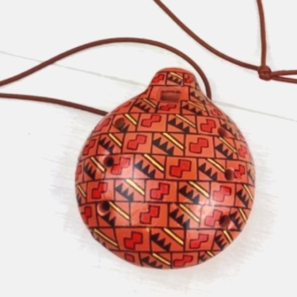 Peruvian Ocarina Clay Crafted Tribal Flute Brown Cord Necklace - Picture 6 of 10